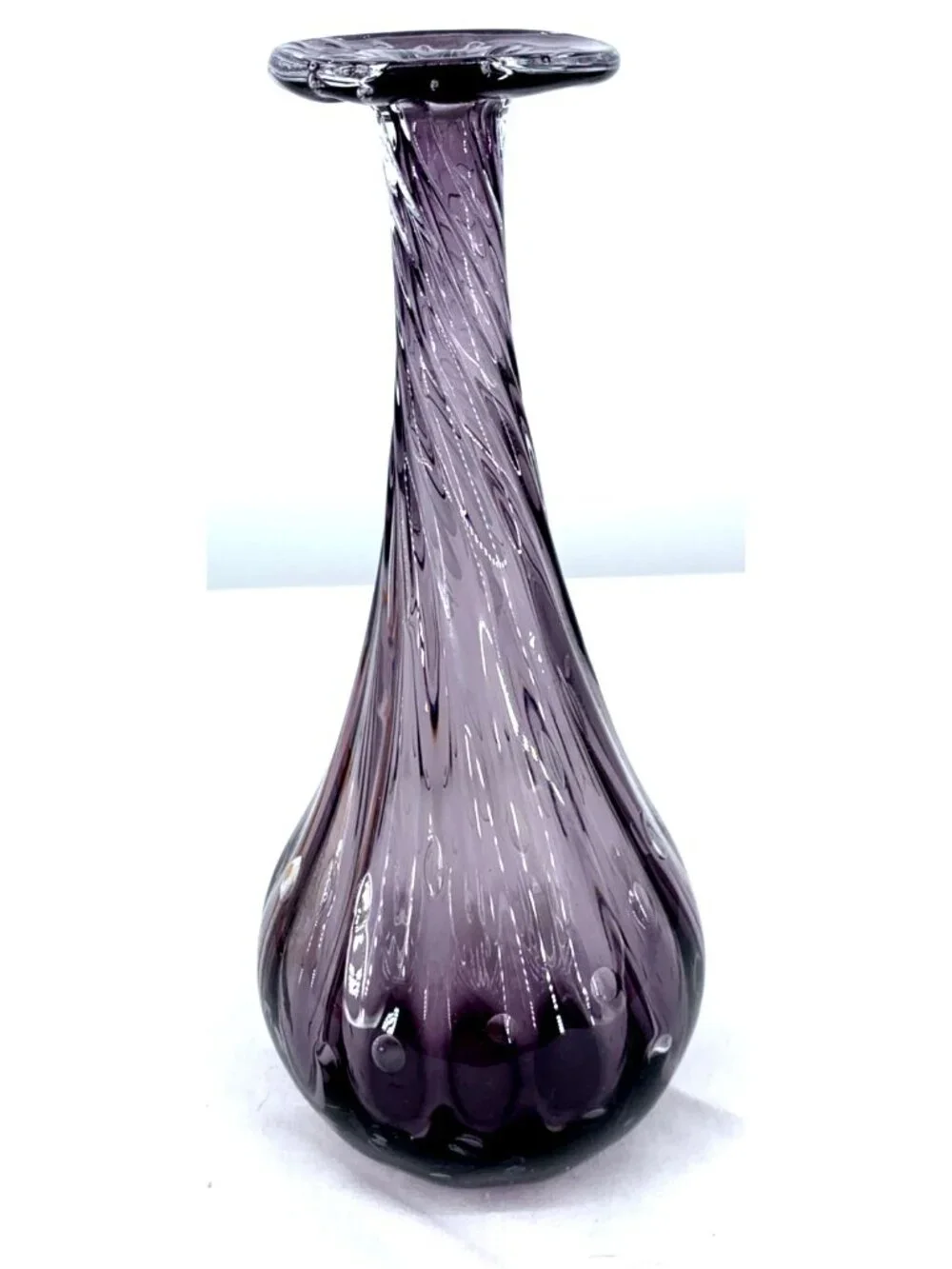 Amethyst Vase Purple Hand Blown Glass Bud Fluted 10